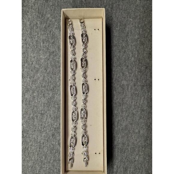Nolan Miller Duel Bracelet Set Silvertone & Crystal Original Box NEW - Picture 1 of 1